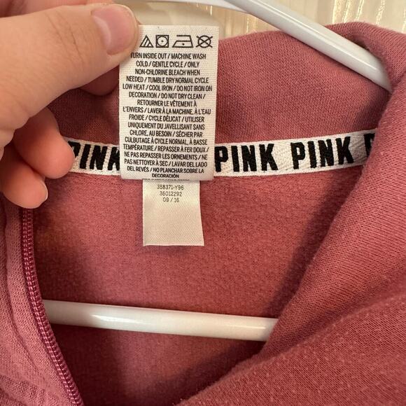 Victoria’s Secret PINK Quarter Zip Pullover Sweatshirt Size S Pink/Gray Logo - Picture 7 of 8